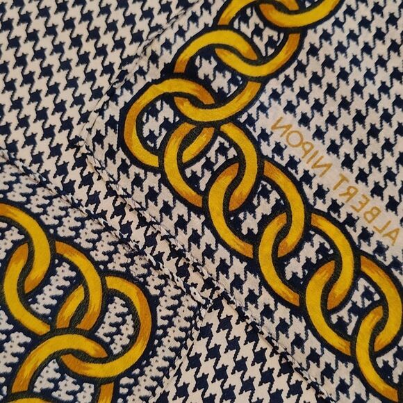 Albert Nipon Black & Gold Vintage Checkered Scarf Houndstooth Gingham - Picture 13 of 14